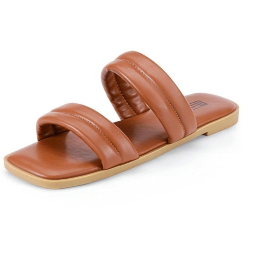 IDIFU Sandals Womens Size 8 Brown Faux Leather Double Strap Slide On Shoes S4